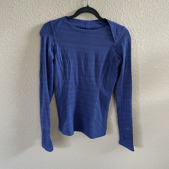 Lululemon Kanto Catch Me TopWomens 4 Sapphire Blue Black Striped Long Sleeve - Picture 2 of 11